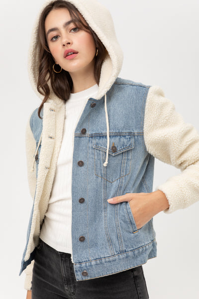 DENIM CONTRAST HOOD JACKET