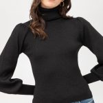 METALLIC YARN BALLOON SLEEVE TOP