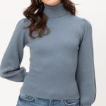 METALLIC YARN BALLOON SLEEVE TOP