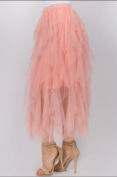 Tutu Mesh Maxi Skirt(Pink)