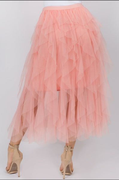 Tutu Mesh Maxi Skirt(Pink)