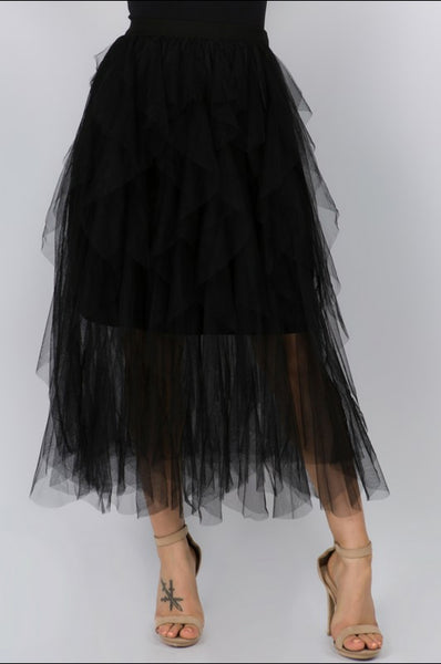 Tutu Mesh Maxi Skirt(Black)