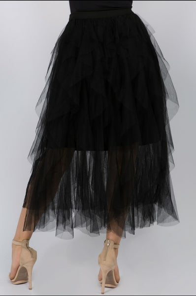 Tutu Mesh Maxi Skirt(Black)