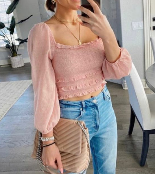 Ruffle Trim Top(Pink)