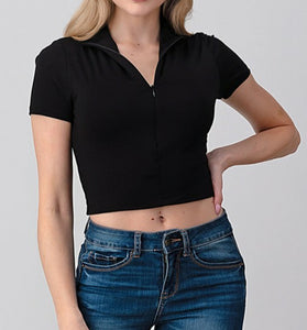 Zipper Crop Top(Black)