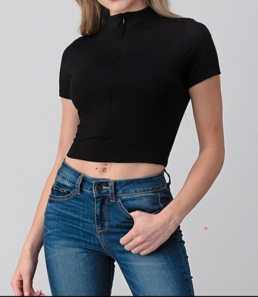 Zipper Crop Top(Black)